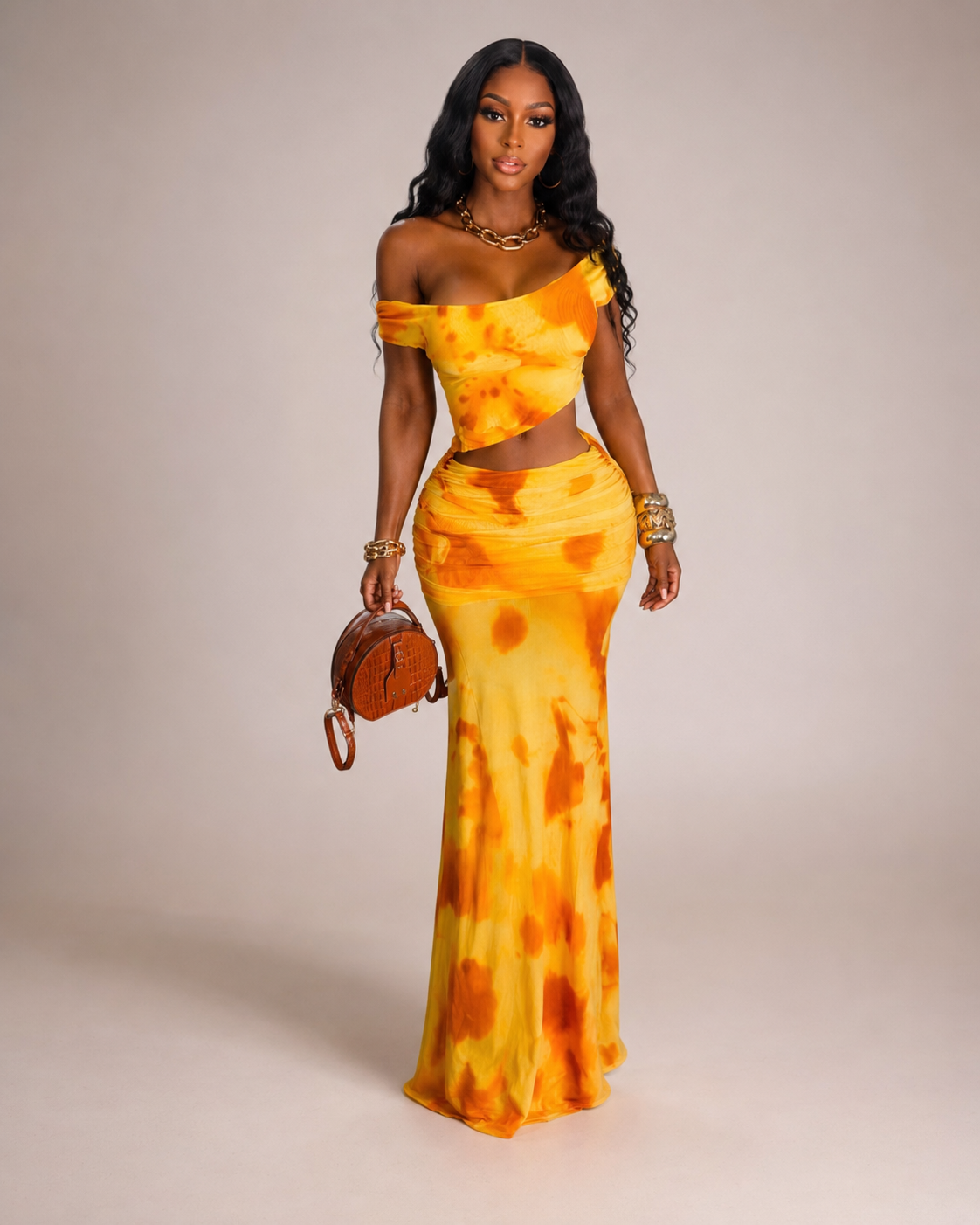 Yellow Sheer Maxi Skirt Set